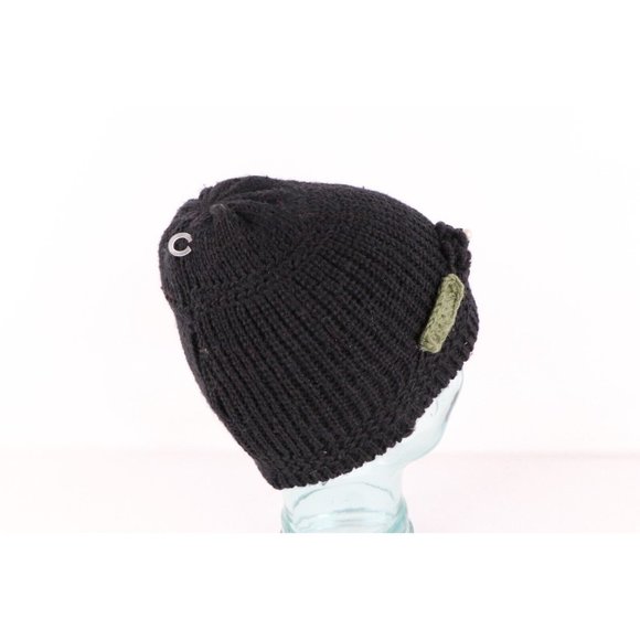 NOS Vintage 90s Streetwear Womens Chunky Knit Floral Flower Beanie Hat Cap Black main image 4
